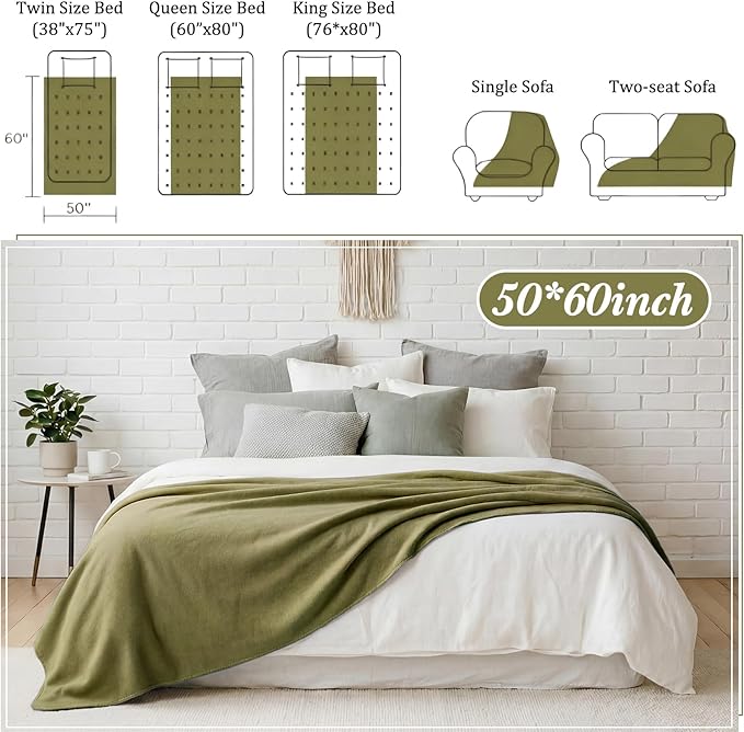Kinlop Fleece Blanket Bulk 60 x 50 Inch Soft Lightweight Fleece Cozy Blanket Warm Throw Plush Pet Throw for Bed Couch Sofa Home Office Wedding Gifts Travel Camping(Olive Green)