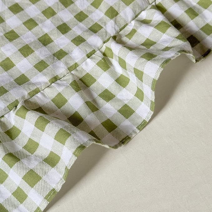NSNLGSGC Sage Green Ruffle Gingham Comforter Set Twin, Pre-Washed Ruffled Plaid Checked Comforter Bedding, 2 Pieces Vintage Farmhouse Grid Bedding Set(Green Gingham, Twin)