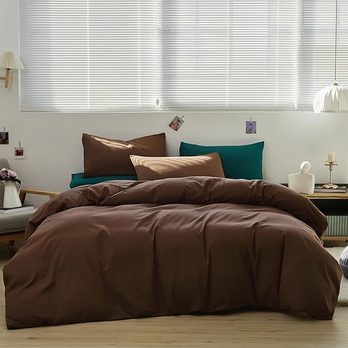 KAREVER Brown Comforter Set Queen Coffee Color Bedding Set 3 Pieces All Season Blanket Set Women Chestnut Brown Color Lightweight Comforter Set Queen Breathable Bed Comforter
