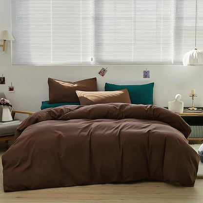 KAREVER Brown Comforter Set Queen Coffee Color Bedding Set 3 Pieces All Season Blanket Set Women Chestnut Brown Color Lightweight Comforter Set Queen Breathable Bed Comforter