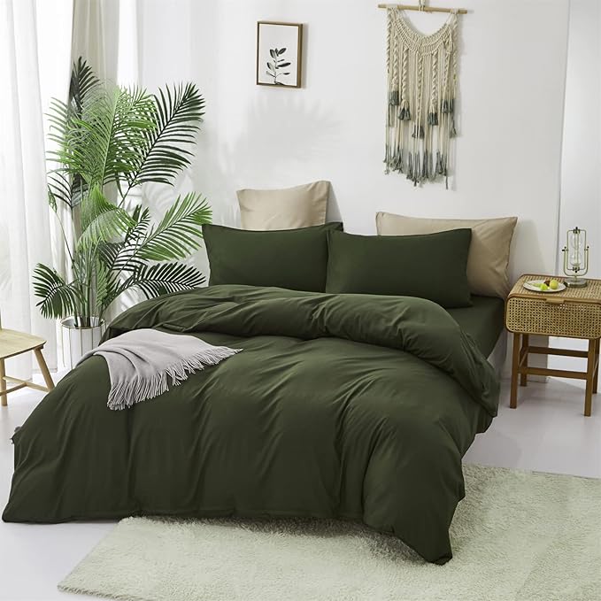 Cottonight Army Green Comforter Set California King Olive Green Bedding Set Cal King Dark Color Solid Blanket Quilts Modern Soft Breathable 3 Piece Comforter Set for Women Men