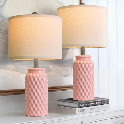 20.5" Pink Table Lamps Set of 2,Modern Farmhouse Bedside Lamps - Ceramic Nightstand Lamps for Bedroom,Boho Living Room End Tables,Small Office Desk Lamp