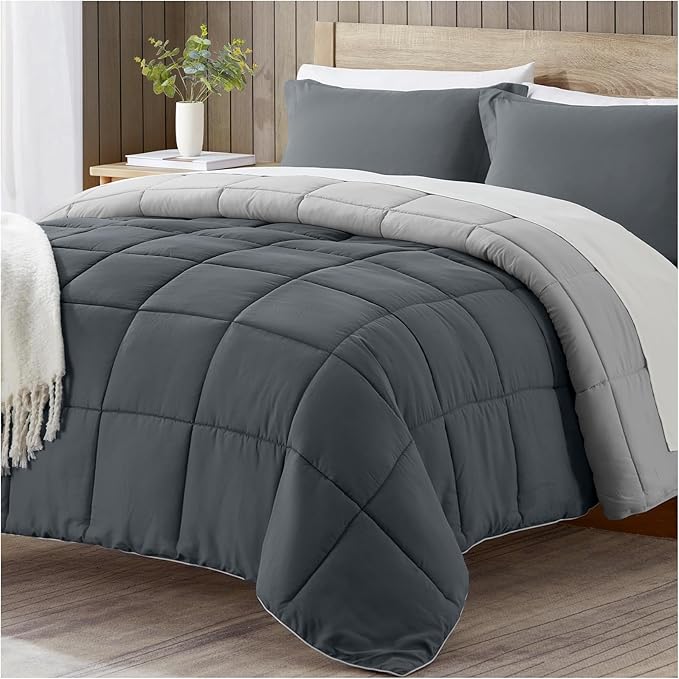 satisomnia Twin Comforter Set, Grey Bedding Comforters Twin XL Size, 2 Pieces Down Alternative Bed Comforter Lightweight, Soft Quilted Bed Set Breathable, Reversible All Season Bedding Sets Gray