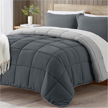 satisomnia Twin Comforter Set, Grey Bedding Comforters Twin XL Size, 2 Pieces Down Alternative Bed Comforter Lightweight, Soft Quilted Bed Set Breathable, Reversible All Season Bedding Sets Gray
