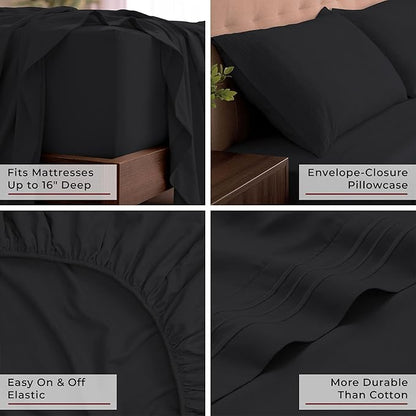 Mellanni California King Sheets Set - 4 PC Iconic Collection Bedding - Hotel Luxury, Extra Soft, Cooling Bed Sheets - Wrinkle, Fade, Stain Resistant (Cal King, Black)