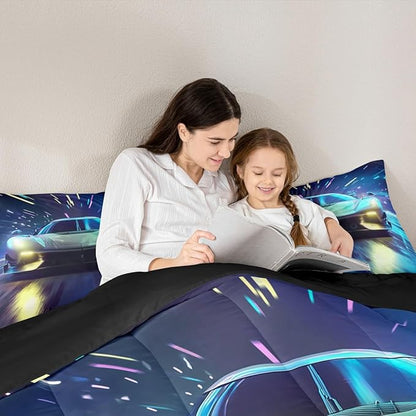 Erosebridal Racing Car Comforter Set - King Size Duvet Set Speed Car Quilt Set Extreme Sports Bedding Set for Kids Boys Teens Young Man Adults