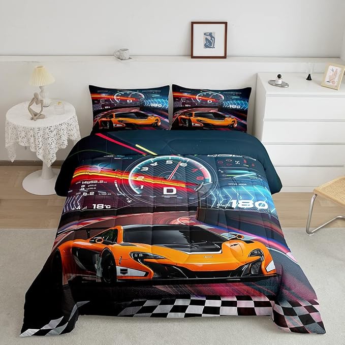 Feelyou Boys Race Car Toddler Size Bedding Set Kids Racing Car Comforter Extreme Sports Comforter Set for Teens Cool Car Comforter Car Room Decor Car Sports Quilt Set 1 Comforter Set with 1 Pillowcase