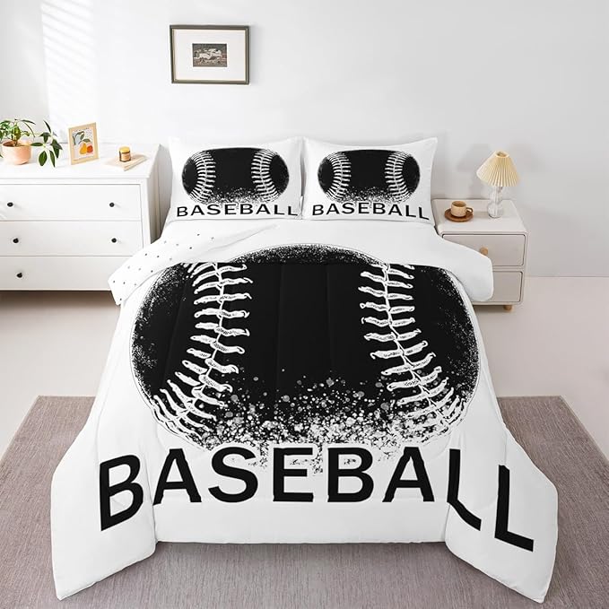 Feelyou Baseball Bedding Set Kids Baseball Sports Comforter Set Ball Games Comforter for Boys Room Decor Comforter Twin Size with 1 Pillow Case Boys