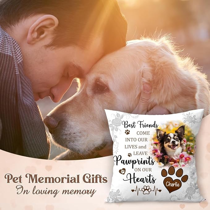 Personalized Pet Photo Memorial Throw Pillow - Insert Included, Dog Loss Sympathy Gift, Custom Pet Pillow Cover
