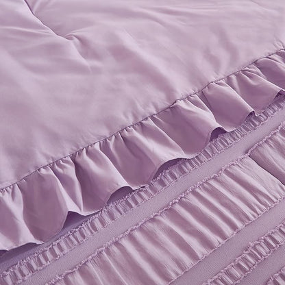 WONGS BEDDING Purple Comforter Set King,3 Pieces Ruffle Farmhouse Shabby Chic Comforter for King Bed,Soft Textured Boho Bedding Set with 1 Ruffle Comforter,2 Tufted Pillowcases 104"×90"