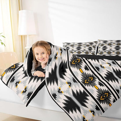 Erosebridal Western Aztec Queen Bedding Set for Boys, Bohemian Southwestern Comforter Set American Native Bedding Comforter Sets Indian Exotic Geometric Quilt Rustic Farmhouse Decor, Gray Black