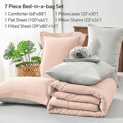 BEDELITE Twin XL Comforter Set 5 Pieces Bed in A Bag - Soft Microfiber Reversible Twin Extra Long Dusty Pink Bed Set with Comforters, Sheets, Pillowcase & Sham, Cozy Bedding Sets for College Dorm Room