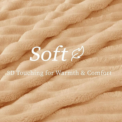 BEDELITE Fleece Throw Blanket for Couch - 300GSM Soft & Warm Fluffy Blush Sand Blanket, Decorative and Giftable Striped Blankets for Women, Men, 50"x60"