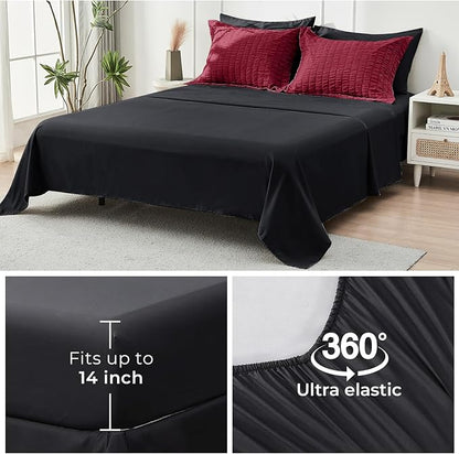 HYMOKEGE Red & Black Full Size Comforter Sets Seersucker 7 Pieces, All Season Luxury Bed in a Bag for Bedroom, Bedding Set with Comforters, Sheets, Pillowcases & Shams