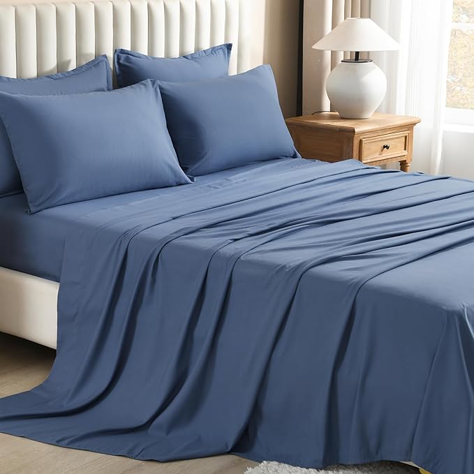 Litanika Super King Comforter Sets Ocean Blue - 7 Pieces Bed in a Bag Oversized King Bedding Comforter Sets, Solid Lightweight Bed Set with Comforter, Sheets, Pillowcases & Shams