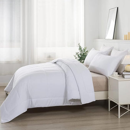 DOWNCOOL King Size Comforter Set -All Season Bedding Comforters Sets with 2 Pillow Cases -3 Pieces Bed Set Down Alternative King Bedding Set -White King Comforter Set(102"x90")