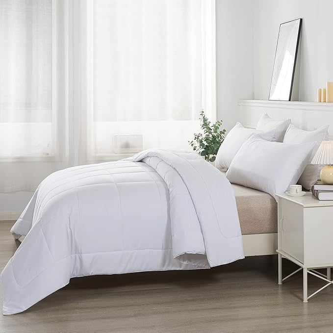 DOWNCOOL Queen Comforter Set -All Season Bedding Comforters Sets with 2 Pillow Cases-3 Pieces Bedding Sets Queen -Down Alternative White Queen Size Comforter Sets(88"x92")