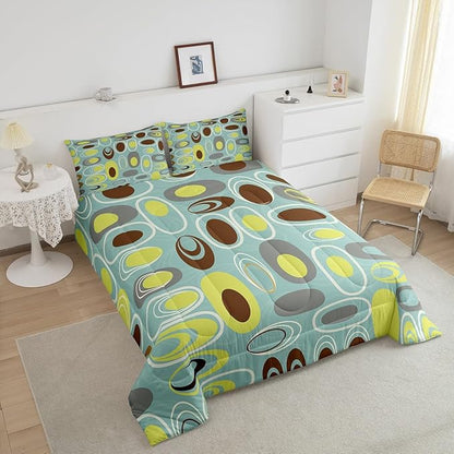 Erosebridal Teal Minimalist Comforter Set Queen Geometric Circles Bedding Set, Abstract Spiral Swirl Bedding Comforter Sets Geometric Stripes Duvet Set, Modern Aesthetic Quilted Comforter Room Decor