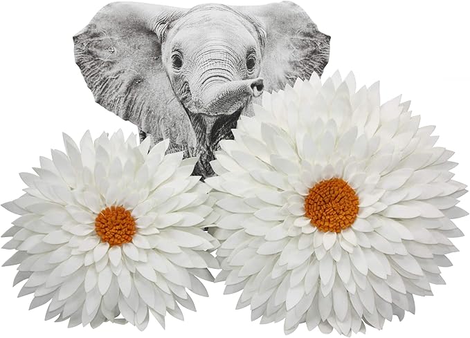 3D Daisy Flower Decorative Pillow - Sunflower Throw for Couch & Bed - Shaped Cushion (14.5" Flower, 13" With Insert, Ivory/Gold)