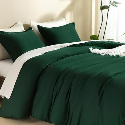 Litanika Dark Emerald Green Comforter California King Size, 3 Pieces Cal King Lightweight Solid Bedding Comforter Set, All Season Fluffy Bed Set (104x96In Comforter & 2 Pillowcases)