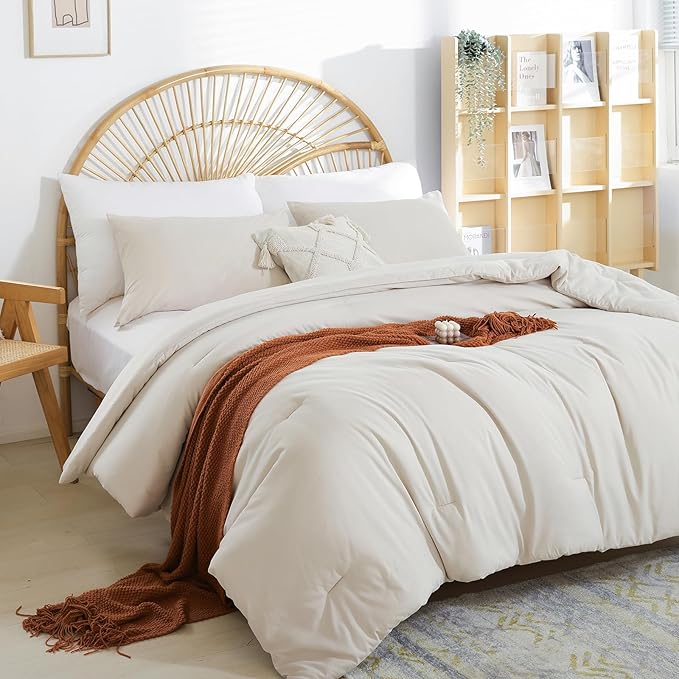Weigelia Full Size Modern Beige Comforter Set - 3PCS Microfiber for All Season - Soft Lightweight Bed Set for Men, Women and Girls (1 Comforter, 2 Pillowcases)