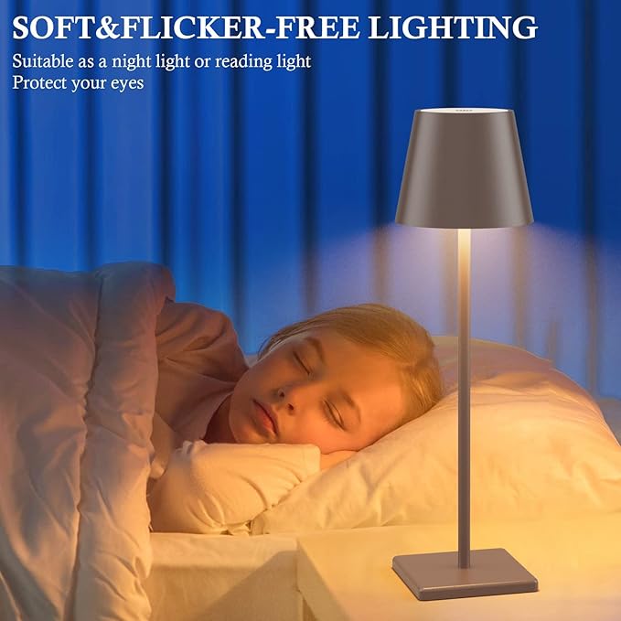 2 Pack LED Rechargeable Table Lamp Bronze, Portable 5500mAh Battery Powered Bedside Lamp, 3 Color Temperatures Stepless Dimmable Cordless Table Lamps for Outdoor Restaurant Bedroom Rust Red