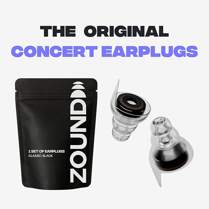 Zound High Fidelity Earplugs for Concerts - Reuseable High Fidelity Concert Ear Plugs for Noise Reduction, Festival Ear Plugs & Music Festival Essentials, Rave Earplugs & Rave Accessories (1 Pack)