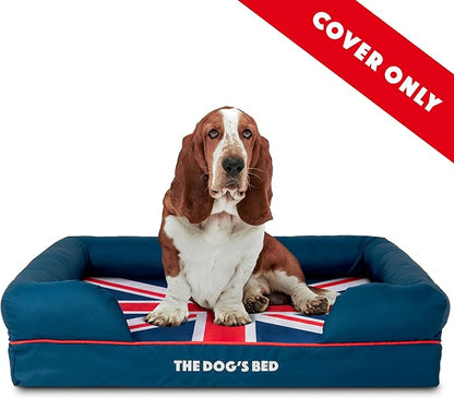The Dog’s Bed Replacement Outer Cover, Oxford Fabric, Blue with Red Trim & UK Center Flag, Large