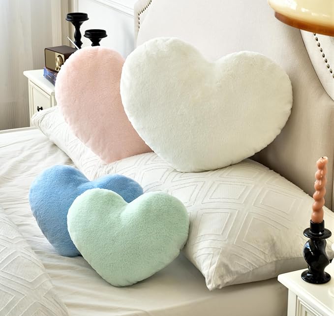 Petrella Heart Pillow Cute Fuzzy Pillows Throw Pillows for Bed Livingroom Home Decor Cushion Decorative Aesthetic Preppy Pillows Pink2,Large 19"x15"