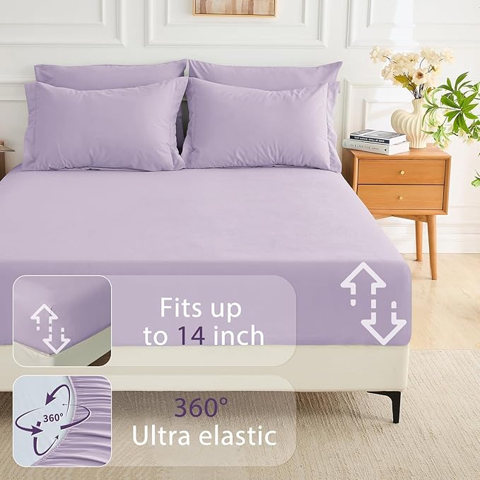 MUXHOMO 7 Pieces California King Comforter Set, Soft Bed in a Bag Cal King Size, All Season Bedding Set with Comforter, Flat Sheet, Fitted Sheet, Pillowcases & Shams, Lavender