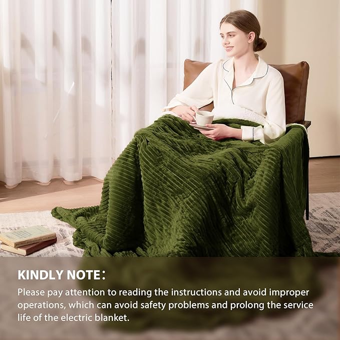 Homemate Electric Heated Blanket Full Size - 72"x84" Heating Blanket Full Size 1/2/4/6/8 Hours Auto-Off 10 Heat Level Over-Heat Protection Soft Flannel Sherpa ETL Certification