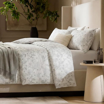 Floral Comforter Set King Size 100% Cotton Comforter Sets, Reversible Grey Floral Comforters Lightweight All Season Farmhouse Bedding with Matching Pillowcases