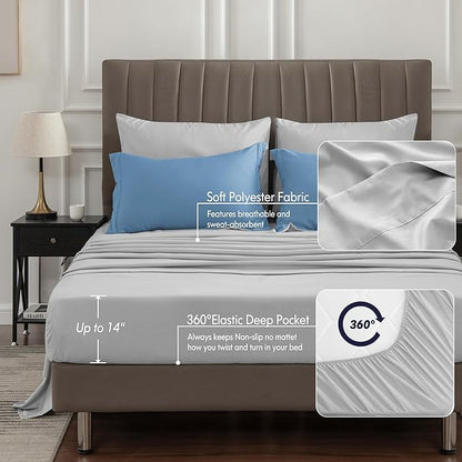 BEDELITE Full Comforter Set 7 Pieces Bed in A Bag - Soft Microfiber Reversible Blue Bed Set with Comforters, Sheets, Pillowcases & Shams, Cozy Luxury Bedding Sets for All Season