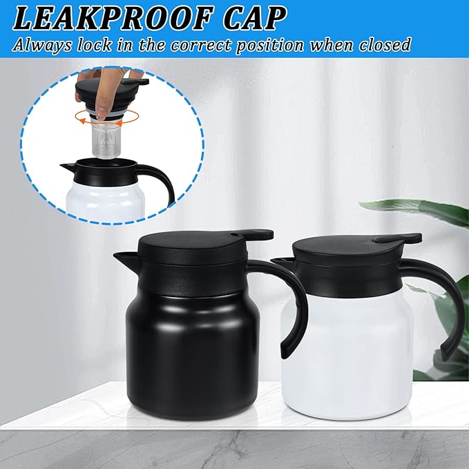 Small Thermal Coffee Carafe Stainless Steel Insulated Creamer Carafe Tea Pot 27Oz Insulation Pot (Black and White, 800ML(27Oz))