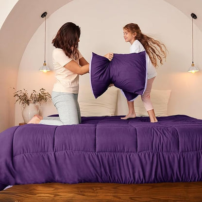 Exclusivo Mezcla Lightweight Reversible King Size Comforter Set, Down Alternative Comforter with 2 Pillow Sham, King Size Bedding Set for All Seasons, Deep Purple/Lilac