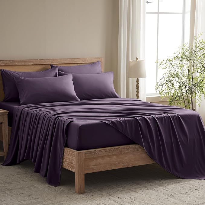 King Size Sheets Set - 6 Piece Luxuriously Soft & Cooling Sheets King Size - Ultra Soft 16" Deep Pocket King Sheet Set - Fitted Sheet & Pillowcase Sets (King Purple)