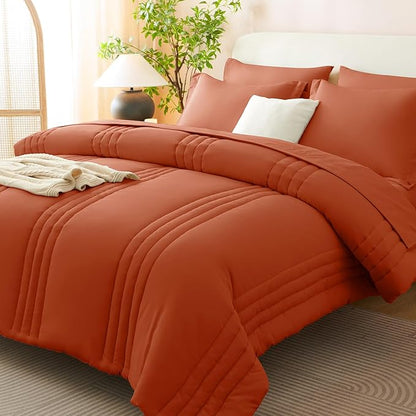 CozyLux Queen Size Comforter Sets - 7 Piece Bed in a Bag Terracotta Comforter Set with Sheets Queen Bed Set All Seasons, Bedding Set with Down Alternative Comforter, Sheets, Pillowcases & Shams