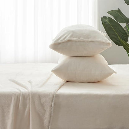 BEDELITE Flannel Sheets King Size White - Super Soft Fleece Sheets Set Fluffy Extra Plush, 4 Piece(Include Fitted Sheet, Flat Sheet, 2 Pillowcases)