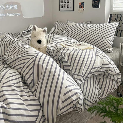 VM VOUGEMARKET Gray Striped Comforter Set Queen,Teen Boys Geometric Bedding Set,3 Pieces Instagram Style Simple Modern Comforter with 2 Pillowcases
