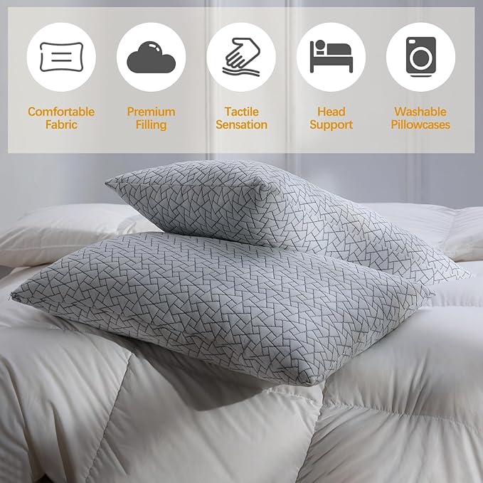 Neck Support Shredded Memory Foam Pillows for Sleeping, Adjustable Firm Pillow for Side, Back and Stomach Sleepers, Very Soft ＆ Warm for Winter ＆ Spring, King Size Set of 2（18 * 33inch）