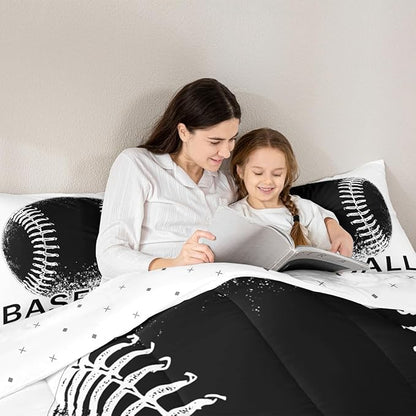Feelyou Baseball Bedding Set Kids Baseball Sports Comforter Set Ball Games Comforter for Boys Room Decor Comforter Twin Size with 1 Pillow Case Boys