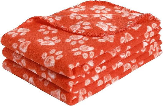 CAI TENG 3 Pack Pet Blankets for Small Dogs Dog Blanket Cat 21x30 Inch Soft Pet Fleece Blanket Warm Puppy Essentials for Bed Cute Paw Printed Throw Dog Red
