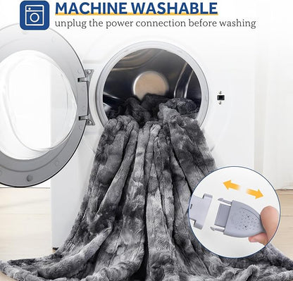 Sealy Electric Blanket Twin Size, Faux Fur & Flannel Fast Heated Blanket with 10 Heating Levels & 1-12 Hours Auto Off, Machine Washable, Grey, 62x 84 Inch