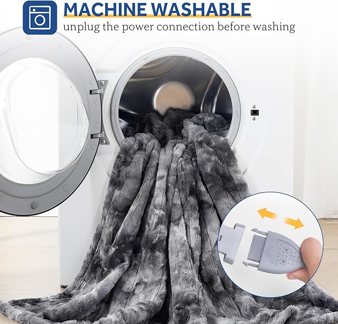 Sealy Electric Blanket Full Size, Heated Warming Blanket Faux Fur & Flannel with 10 Heating Levels & 1-12 Hours Auto Shut Off, Fast Heating, Machine Washable, Grey, 80 x 84 Inch