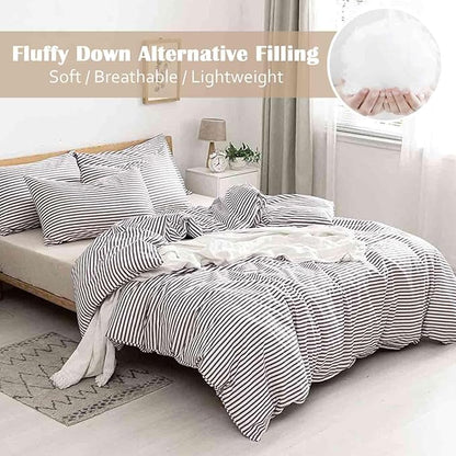 Nanko Queen Size Comforter Set, Grey and White Striped Print Pattern Soft Reversible Down Alternative Quilted Duvet Insert Bed Sets, Bedding Sets in a Bag for Women Men Teen, 90x90 3 Pcs Gray Stripe