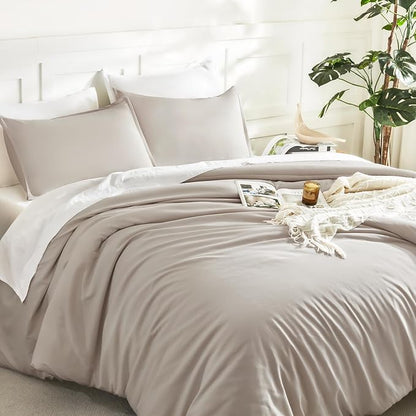Litanika Linen Grey Comforter Set King Size, 3 Pieces Lightweight Solid Bedding Comforter Set, All Season Fluffy Bed Set (104x90In Comforter & 2 Pillowcases)