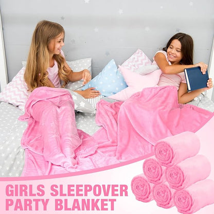 12 Pcs Fleece Blankets for Girls Sleepover Party Soft Fuzzy Throw Blanket 40 x 60 Inch Warm Flannel Blanket for Teenager Bed Travel SPA Movie Party(Pink)
