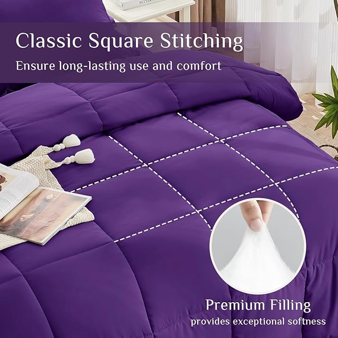 JOLLYVOGUE Twin Comforter Set, Ultra-Soft Bed in a Bag Twin Size 5 Pieces, Oeko-TEX Certified Bedding Set with Down Alternative Comforter, Sheets, Pillowcases & Shams, Purple
