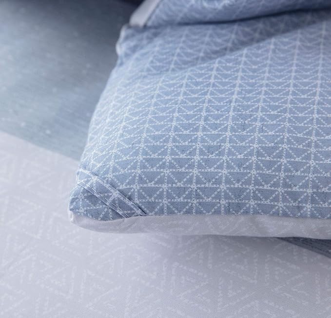 SLEEPBELLA Comforter King Size, 600 Thread Count Cotton White and Navy Striped Patchwork Reversible Pattern Reversible Blue Comforter Set,Down Alternative Bedding Set 3Pcs (King, Blue Patchwork)