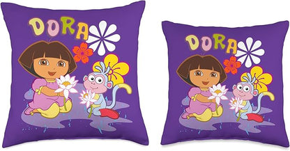 Dora The Explorer Boots The Monkey Flowers in The Rain Throw Pillow